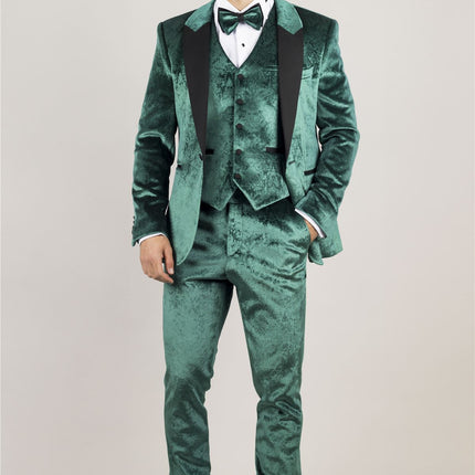 Men's Green 3 Piece Velvet Wedding Tuxedo Formal Suit