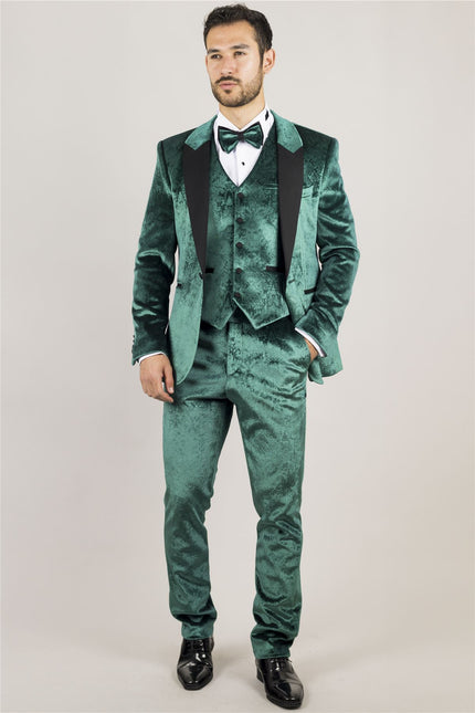 Men's Green 3 Piece Velvet Wedding Tuxedo Formal Suit