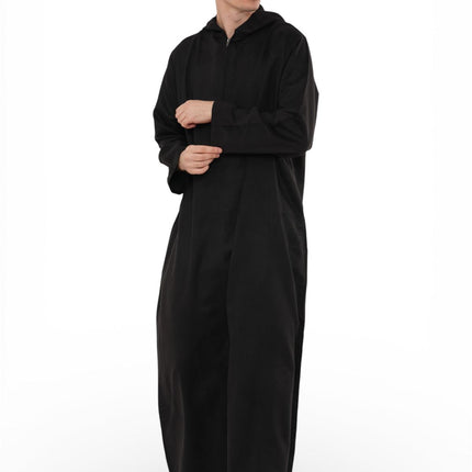 Men's Hooded Eid Black Moroccan Jubba Robe Ramadan Eid Thobe - HM12