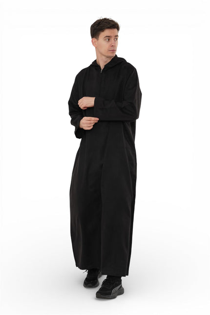 Men's Hooded Eid Black Moroccan Jubba Robe Ramadan Eid Thobe - HM12