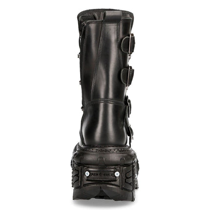 New Rock Unisex Black Leather Combat Platform Boots - TANK373-S1