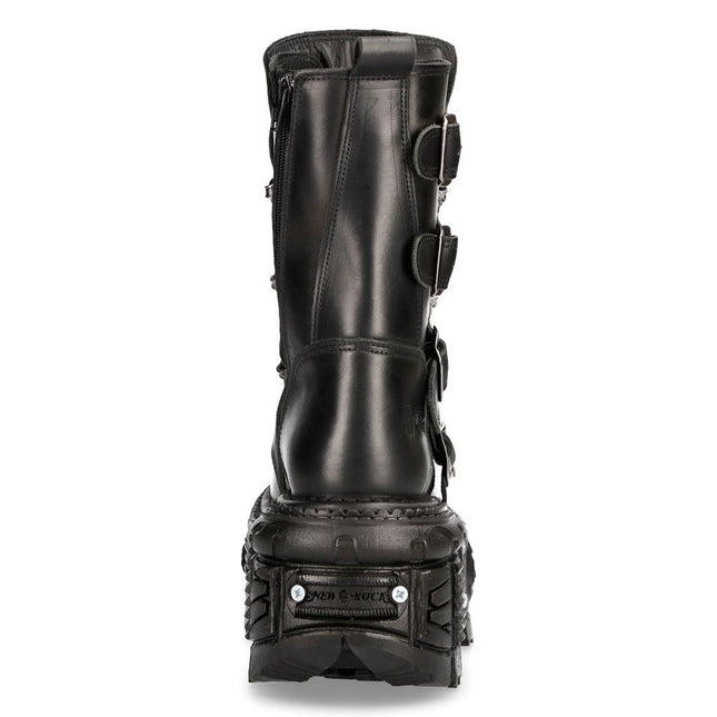 New Rock Unisex Black Leather Combat Platform Boots - TANK373-S1