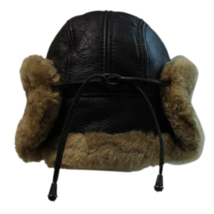 Men's B3 Brown Ginger RAF Aviator Shearling Sheepskin WW2 Flying Hat