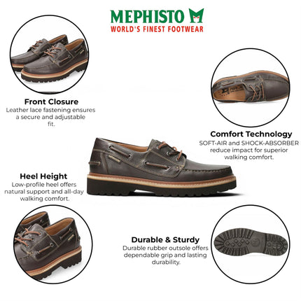 Mephisto Adrien Montana 8591 Men's Dark Brown Leather Lace-Up Walking Boat Shoes