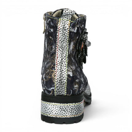 Laura Vita Women's Gothic Victorian Floral Grey Leather Lace-up Boots - Cocrailo-47