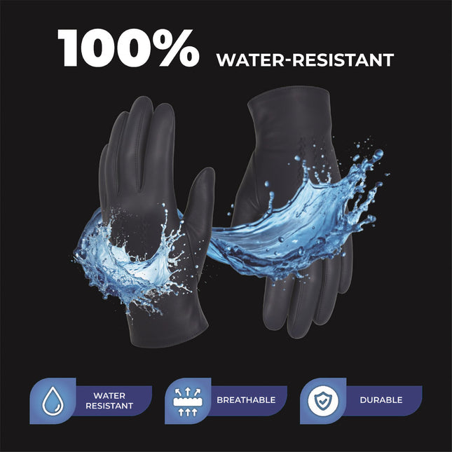 Men’s Navy Blue Italian Leather Warm Wool Lining Winter Stich Design Gloves - M-LGV-205