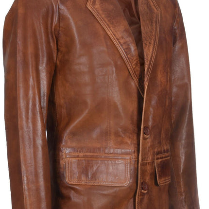 Mens Tan Leather Blazer Jacket-Santiago