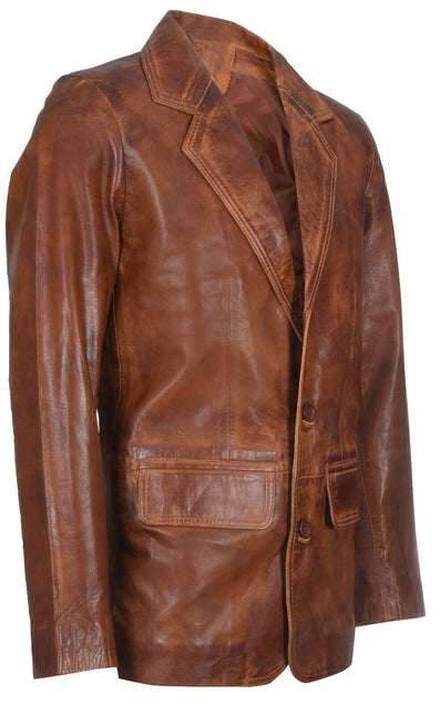 Mens Tan Leather Blazer Jacket-Santiago