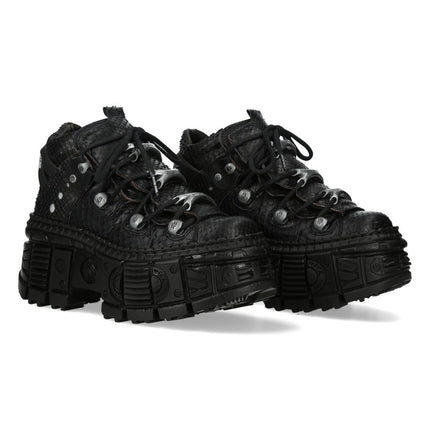 New Rock M-106Wall-C65 Python Black Leather Platform Ankle Boots
