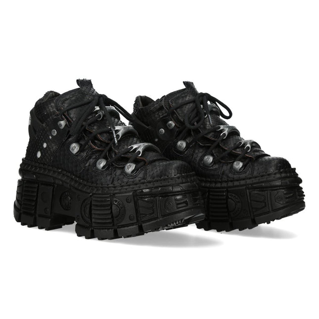 New Rock M-106Wall-C65 Python Black Leather Platform Ankle Boots