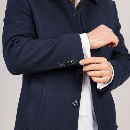 Men's Wool Blend Classic Collar Navy Overcoat