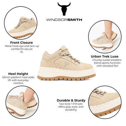 Windsorsmith Womens Sand Brown Suede Chunky Platform Sneakers Trainers - Ultimatum