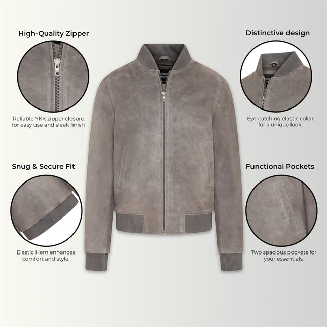 Mens Grey Goat Suede MA-1 Bomber Jacket-Auckland