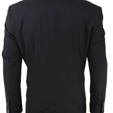 Mens 3 Piece Plain Black Classic Retro Tailored Suit