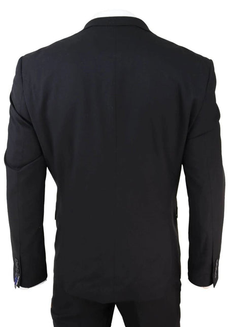 Mens 3 Piece Plain Black Classic Retro Tailored Suit