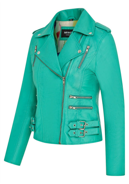 Womens Leather Brando Biker Jacket-Orlando