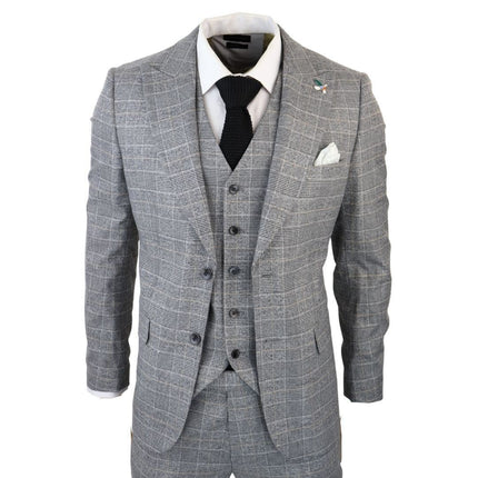 Men's Check Grey 3 Piece Prince Of Wales Suit