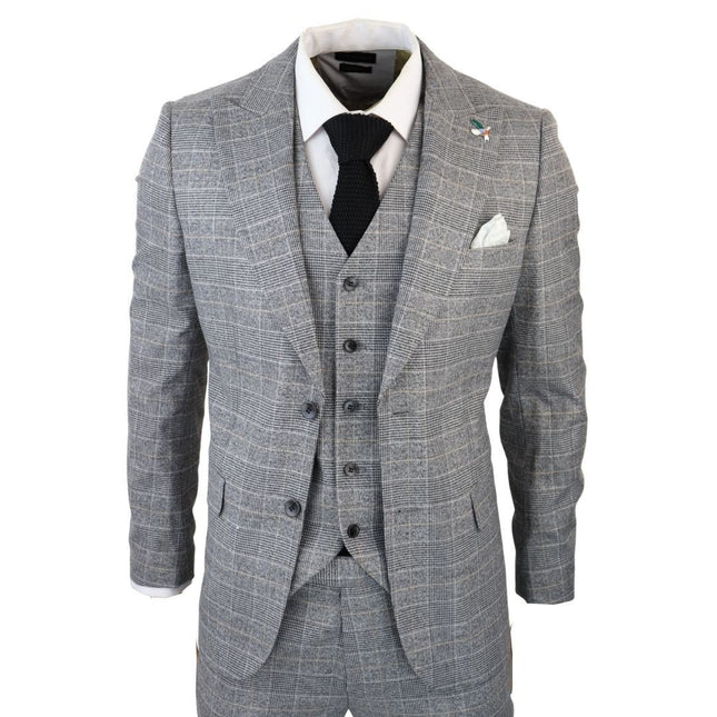 Men's Check Grey 3 Piece Prince Of Wales Suit