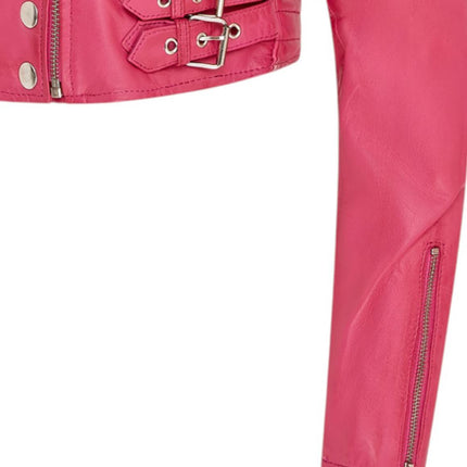 Womens Cropped Brando Leather Biker Jacket-Damascus