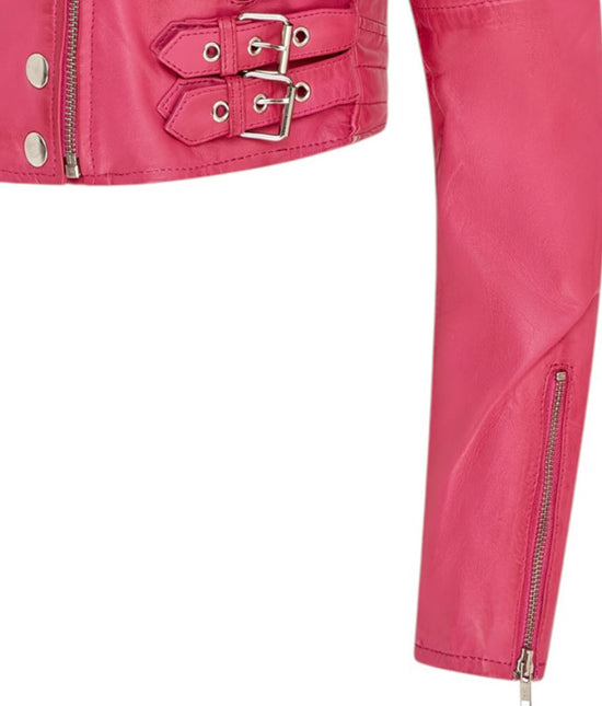 Womens Cropped Brando Leather Biker Jacket-Damascus