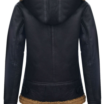 Womens Hooded Sheepskin Flying Leather Jacket-Palermo