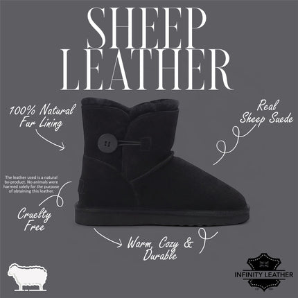 Women's Sheepskin Suede Black Ankle Bootie Warm Winter Boots - Alpine