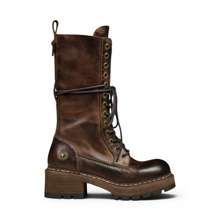 Windsorsmith Women's Brown Leather Lace-up Long Combat Boots - Roam