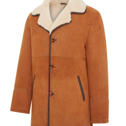 Men's Classic Tan Sheepskin Leather Car Coat