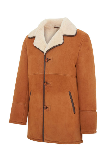 Men's Classic Tan Sheepskin Leather Car Coat