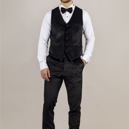 Men's Black 3 Piece Velvet Wedding Tuxedo Formal Suit