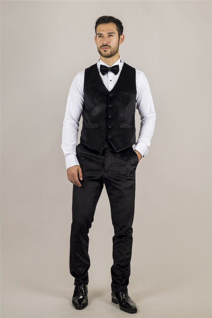 Men's Black 3 Piece Velvet Wedding Tuxedo Formal Suit