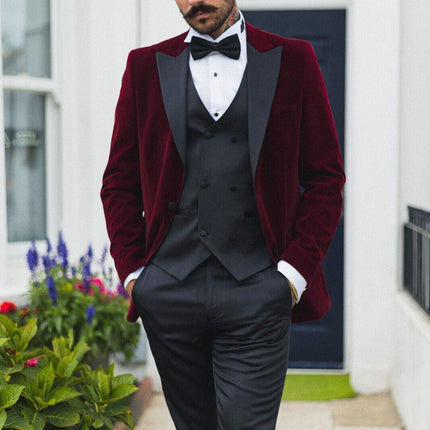 Mens Burgundy Velvet Dinner Tuxedo Suit Jacket Blazer