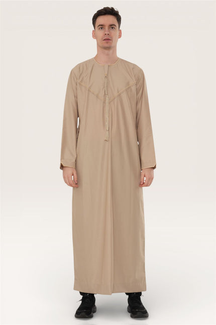 Men's Ramadan Beige Moroccan Jubba Robe Djellaba Eid Thobe - TT-007