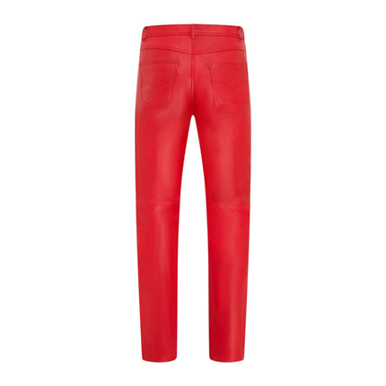 Mens Red Lamb Leather 501 Biker Jeans - Istanbul
