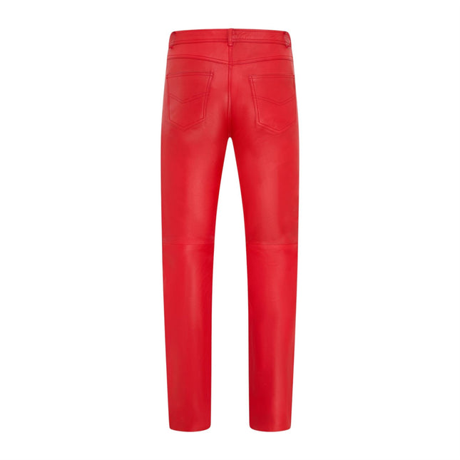 Mens Red Lamb Leather 501 Biker Jeans - Istanbul