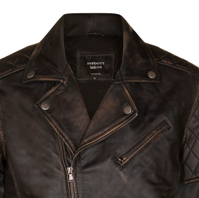 Mens Cross Zip Leather Biker Jacket - Gibraltar