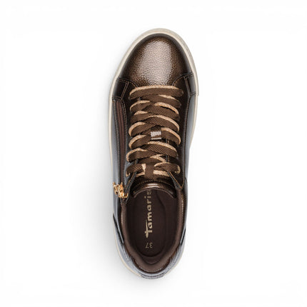 Tamaris Womens Brown Faux Leather Fashion Lace Up Sneakers
