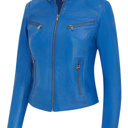 Womens Slim-Fit Leather Biker Jacket-Maldon