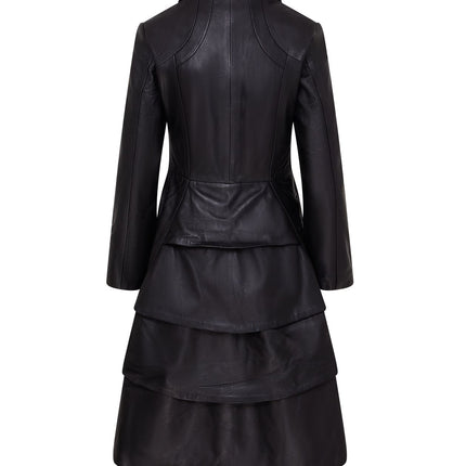 Womens Gothic Full Length Leather Coat Victorian Flare Goth Punk