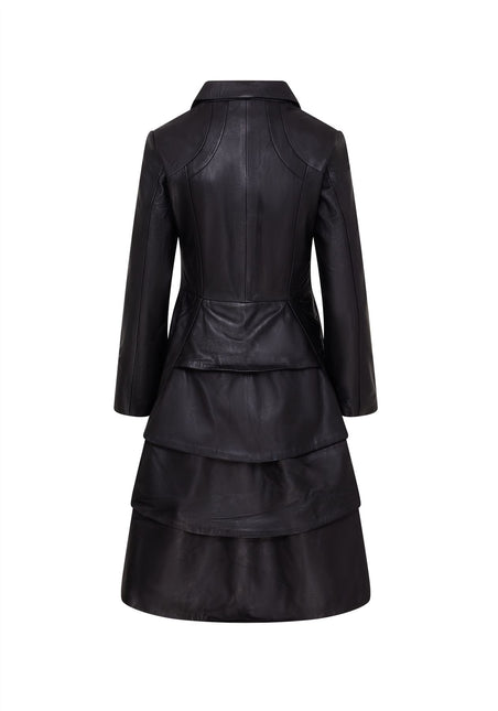 Womens Gothic Full Length Leather Coat Victorian Flare Goth Punk