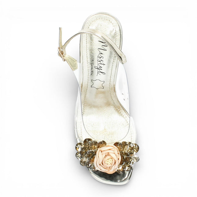 Laura Vita Women’s Mira 05 Clear Golden Slip-On Cinderella Heel Sandals