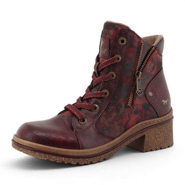 Mustang Women's Burgundy Floral Lace-Up Winter Ankle Boots - M0092001