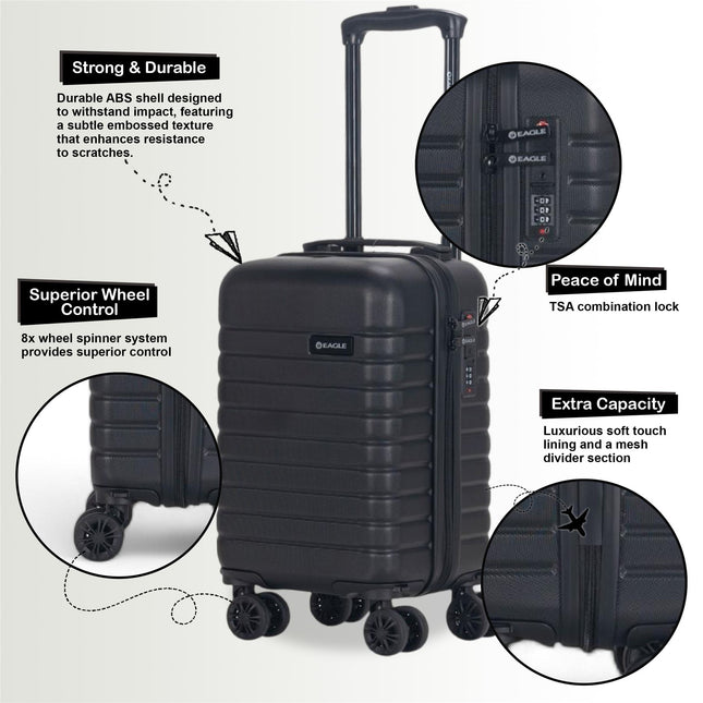 ABS Hardshell Underseat Cabin Suitcase 45 x 25 x 20 cm Luggage Suitable for Rynair