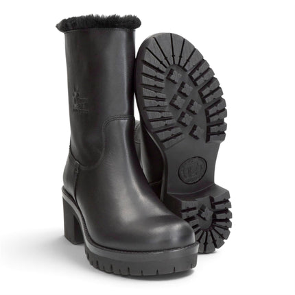 Panama Jack Women's Black Leather Waterproof Warm Heeled Boots - Piola B48