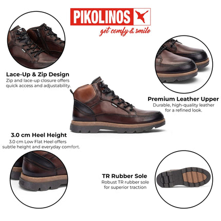 Pikolinos Men's Dark Brown Leather Lace-Up Ankle Boots - Vigo