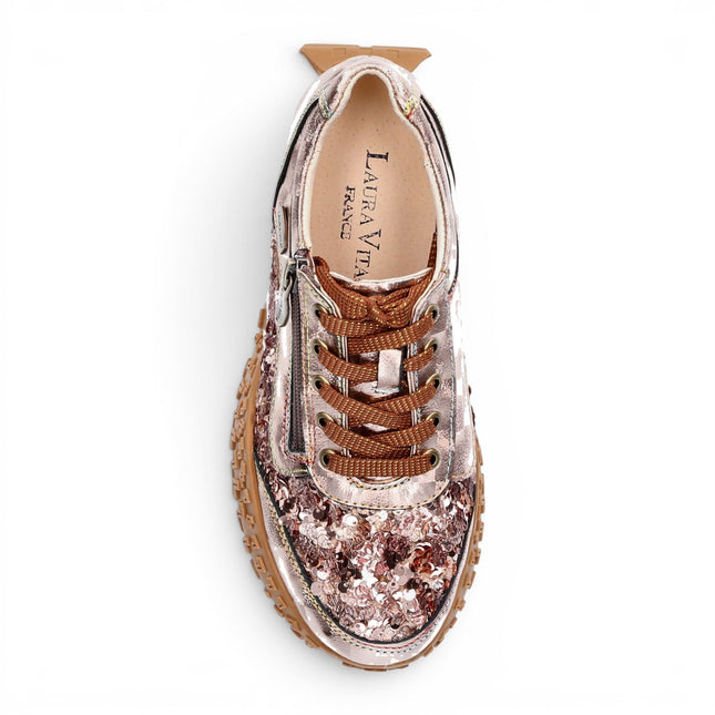 Laura Vita Women's Floral Golden Leather Trainer Sneaker Shoes - Evitao-03