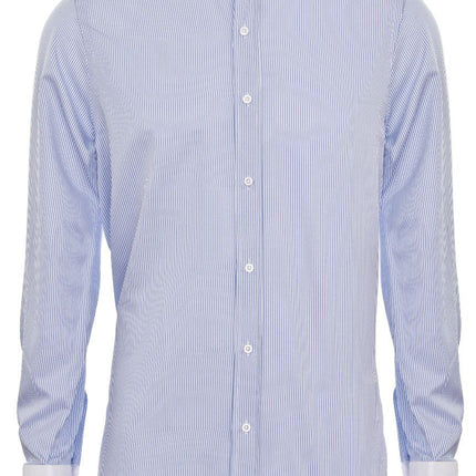 Mens Peaky Blinders Removable Collar Nehru Light Blue Striped Collarless Shirt