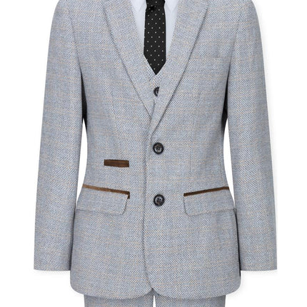 Boys 3 Piece Cream Tweed Check Vintage Retro Suit