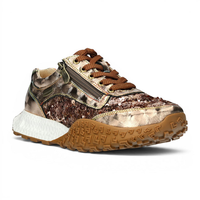 Laura Vita Women's Floral Golden Leather Trainer Sneaker Shoes - Evitao-03