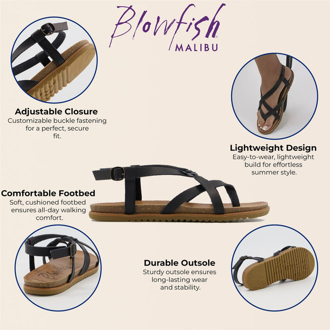 Blowfish Malibu Women's Black Strappy Buckle Sandals - Macarah B